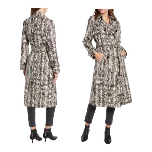 Something Navy womens medium snake skin trench coat jacket business black cream - Picture 1 of 10